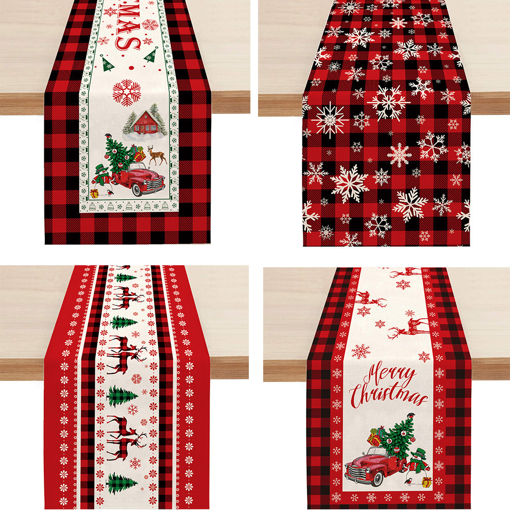 13 x 72 Inch Cotton Linen Christmas Table Runner, Seasonal Winter Kitchen Table Decoration for Indoor Home Party Decor