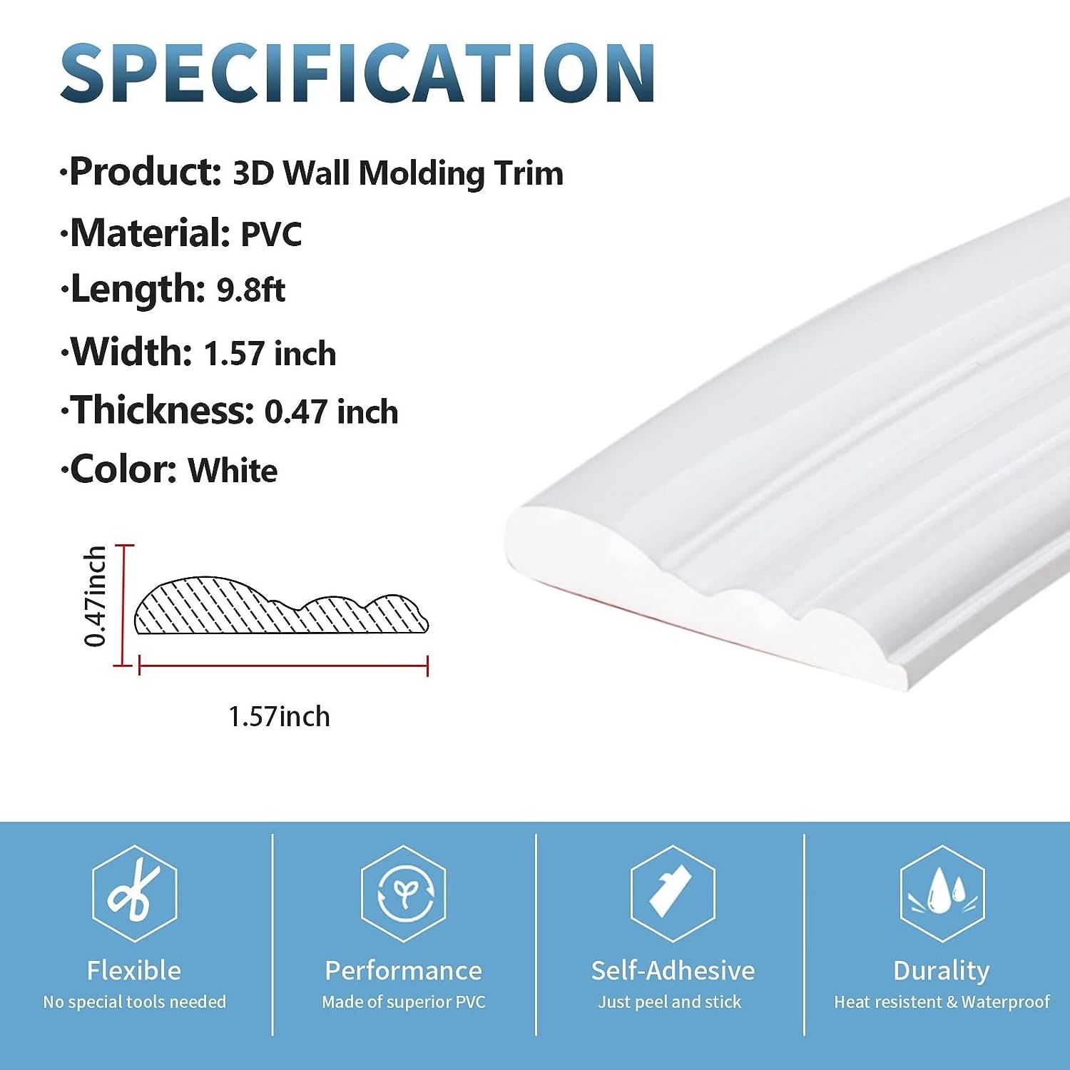 DIY Flexible Wall Molding Trim, Peel and Stick 3D Wall Edging Strip, Self-Adhesive Crown Molding Ceiling Border