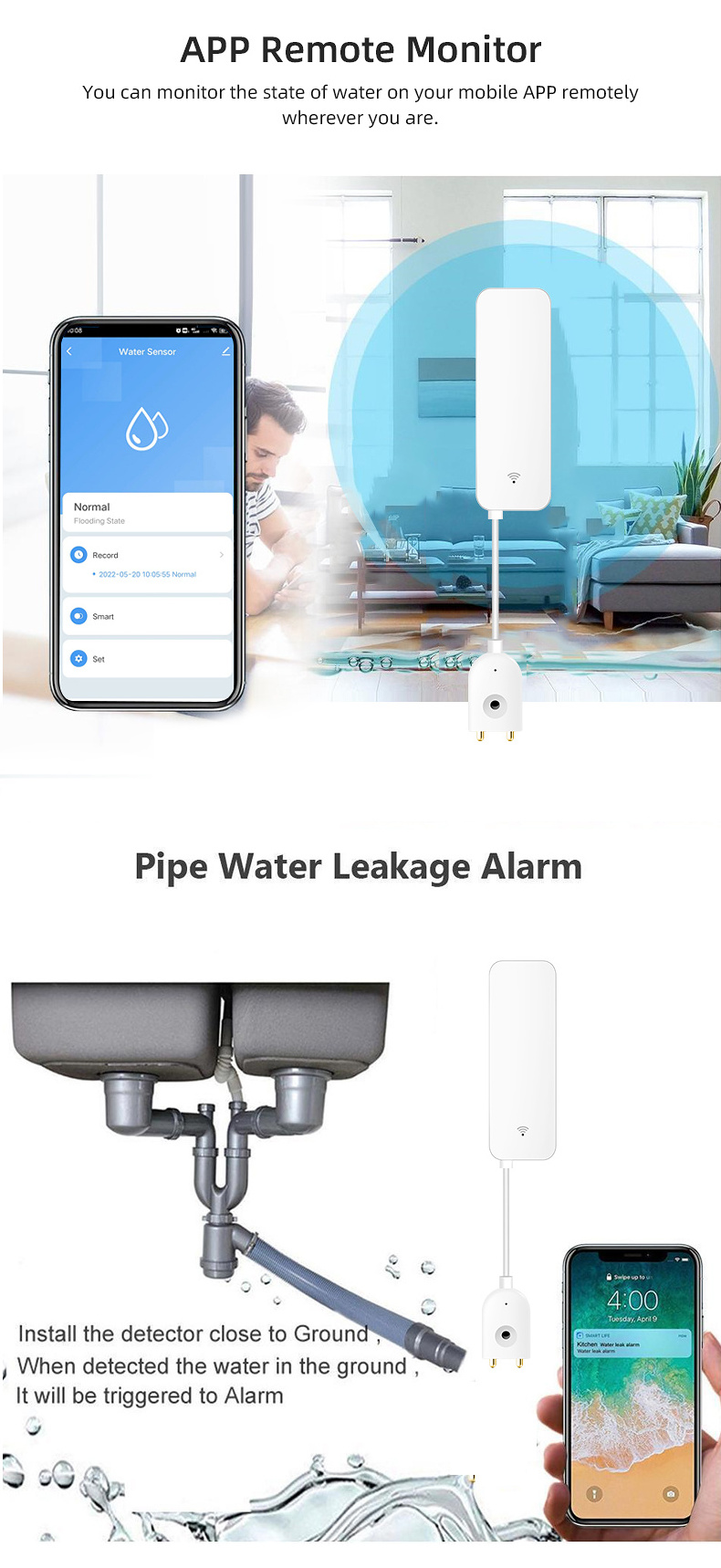 TUYA Smart Zigbee Water Flow Sensor Water Leakage Detector Alarm Sensor