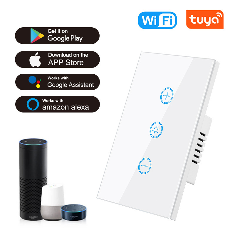 US Tuya WiFi Dimmer Touch Screen Switch Smart Tempered Glass Wall Touch Switch Remote Control by Tuya App