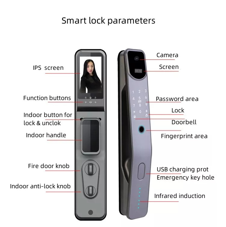 Tuya App Security 3D Smart Door lock Face recognition password smart fingerprint cat eye door lock with WiFi  remote control