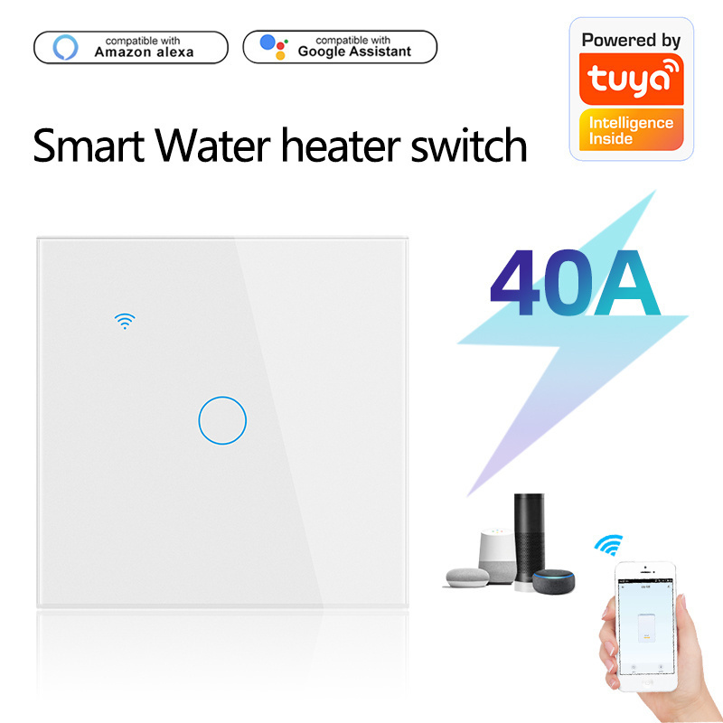 40A Tuya WiFi High-power AC/Water Heater Touch Smart Switch Remote Control Key Switch for Air Conditioner or Water Heater