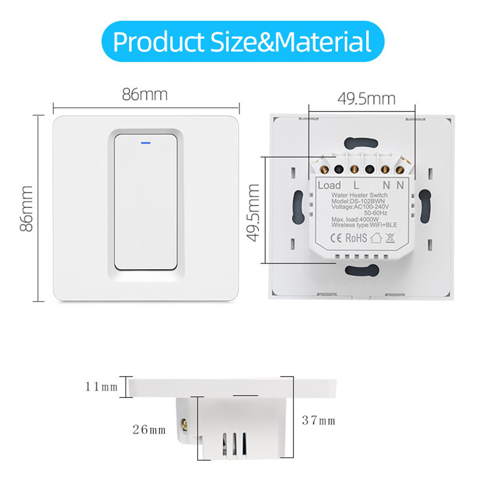 Tuya Zigbee High-power AC/Water Heater Button Smart Switch 20A Remote Control Key Switch EU UK Standard