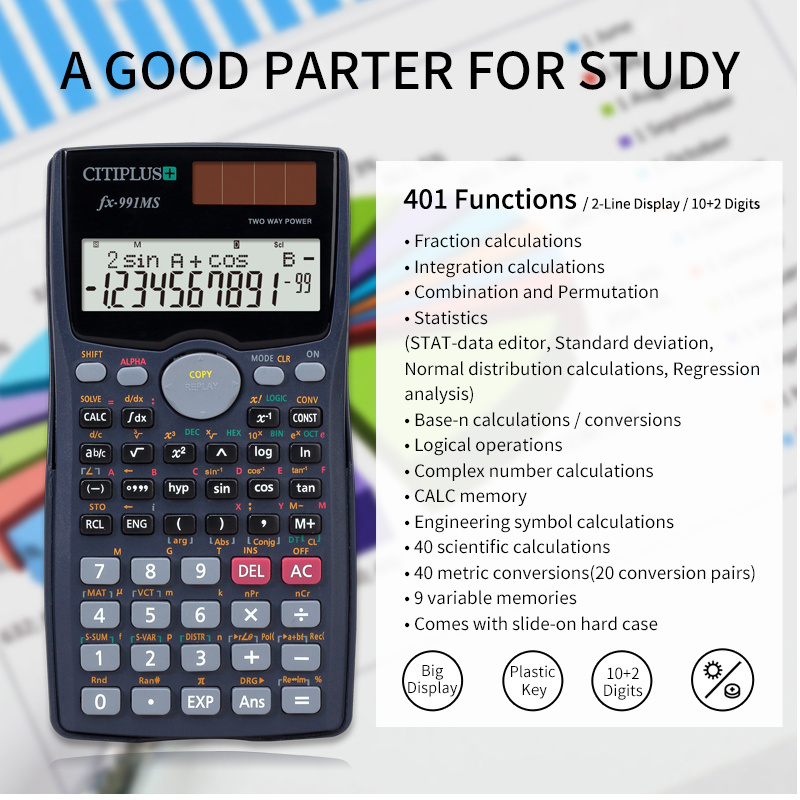 2022 FX 991MS Suitable Middle School Student 401 Function Wholesale Dual Power Scientific Calculator