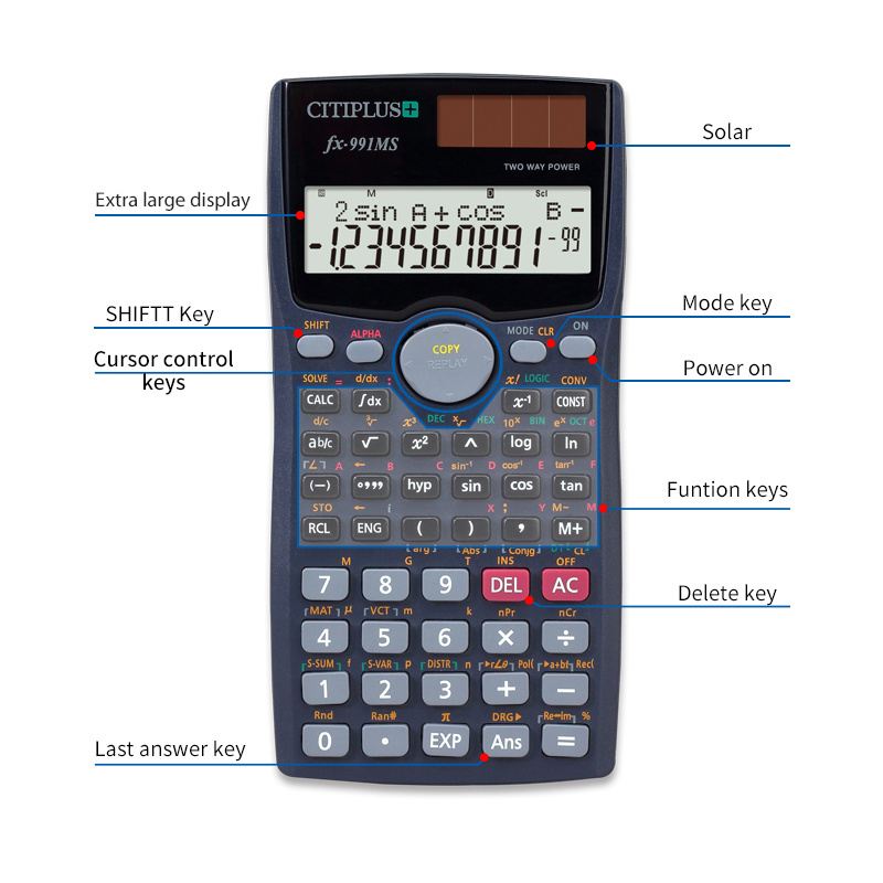 2022 FX 991MS Suitable Middle School Student 401 Function Wholesale Dual Power Scientific Calculator