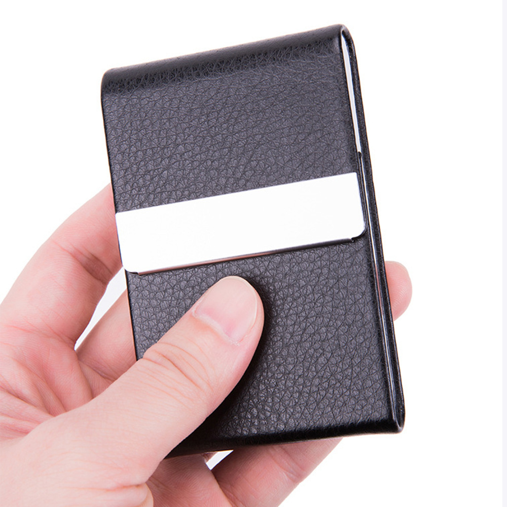 Customized PU Leather Business Card Holder Case Name Card Holder Slim Metal Pocket Card Holder with Magnetic Shut