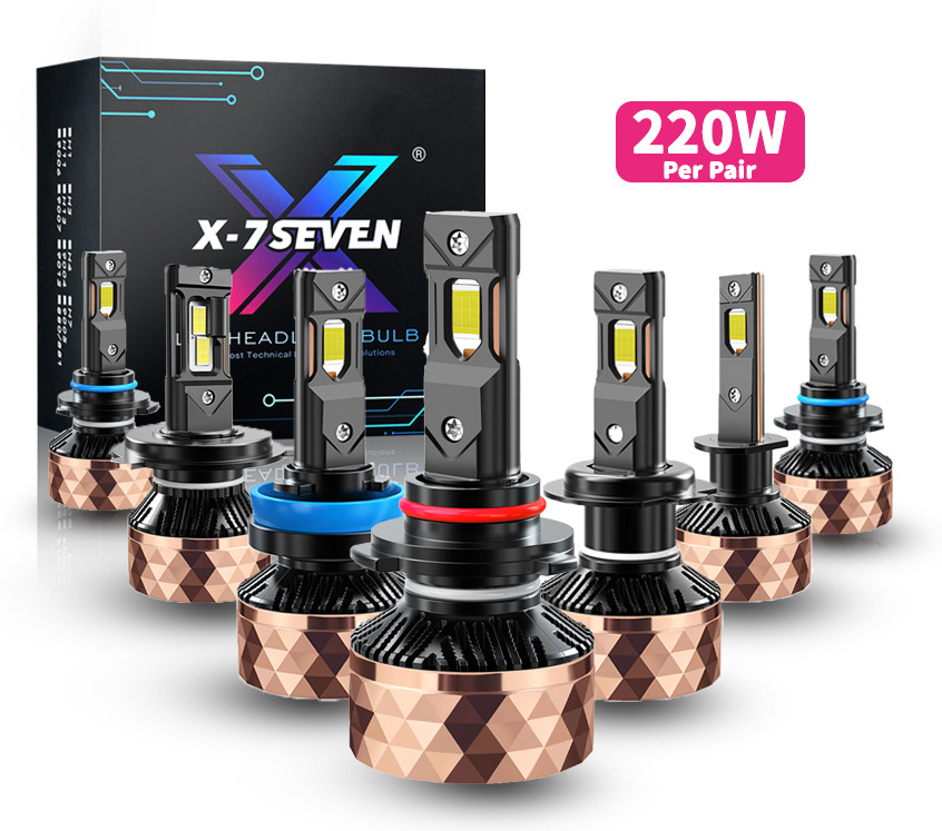 X-7SEVEN Apollo Rose Auto Headlamp Bulb 220W 50000LM 12V Faros 9005 9006 Automotive Lamp Kit Canbus Luces H11 Car Light System