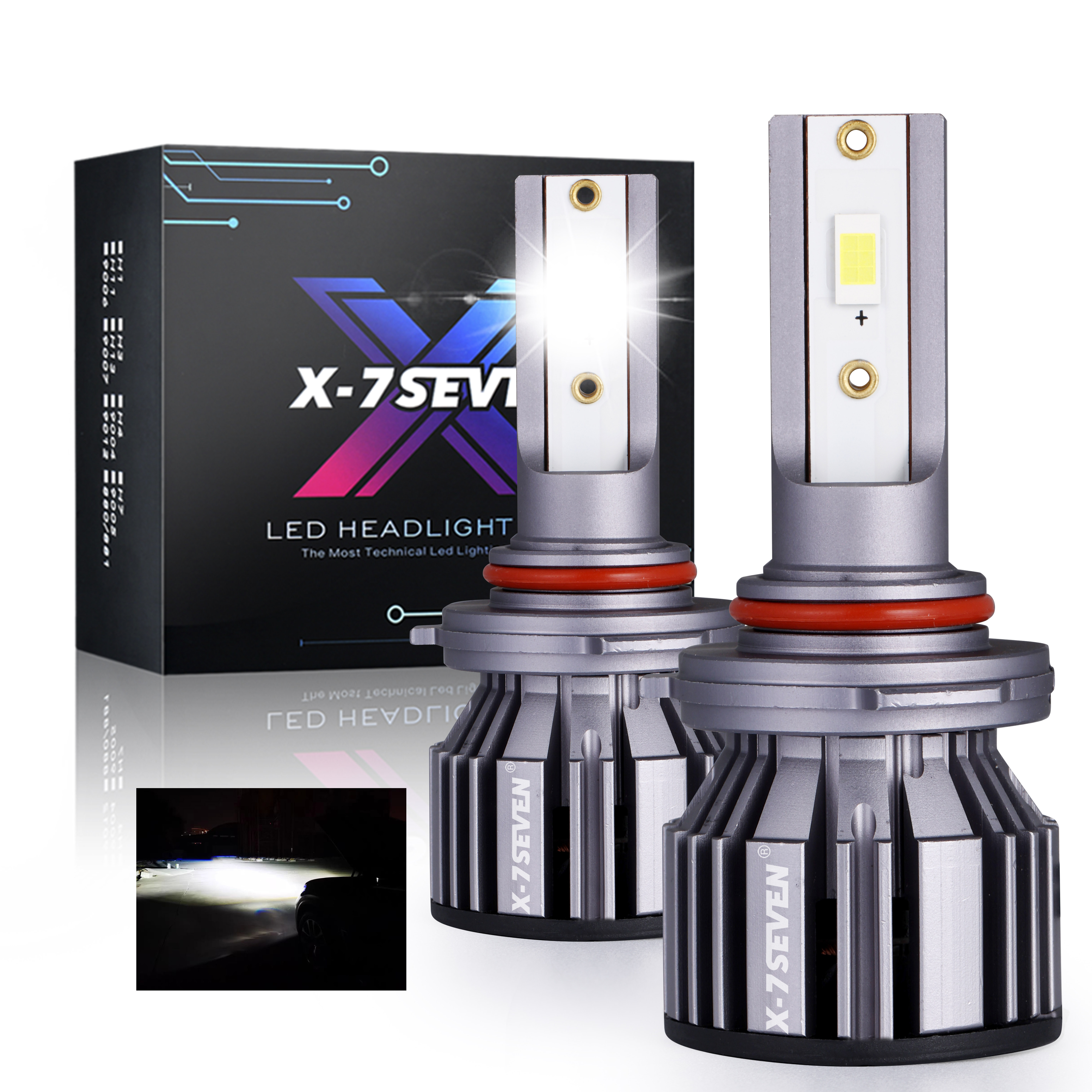 X-7SEVEN 2024 T2 68W 6800LM 6500K CSP Chips H7 H4 H11 9005 9006 9004 9007 H13 Car LED Headlight Bulbs Factory Direct Sale