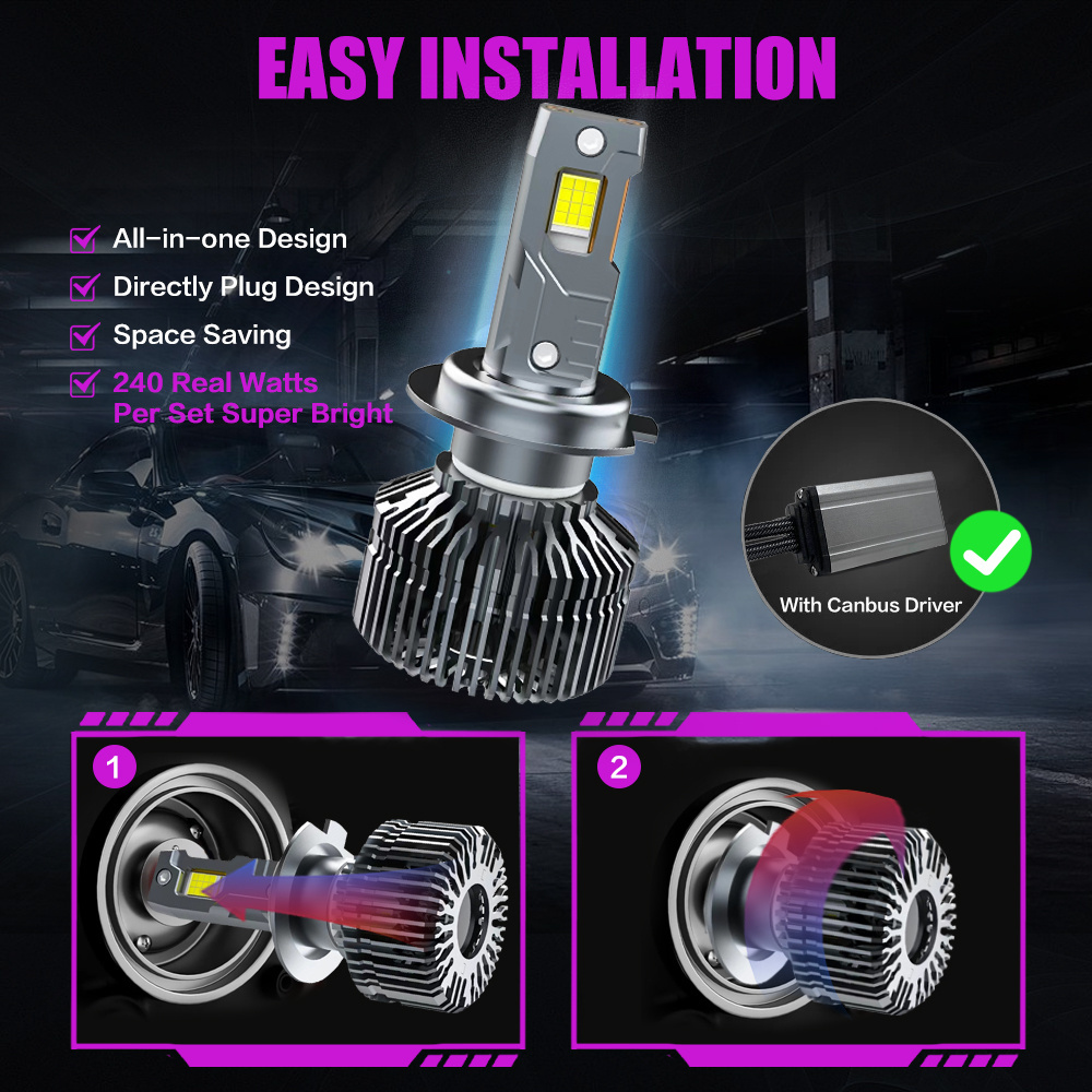 X-7SEVEN 2024 Super Bright LED Headlight bulb h7 led light 260W high power Canbus LED H11 HB3 9005 HB4 9006 H4 LED Car Headlight