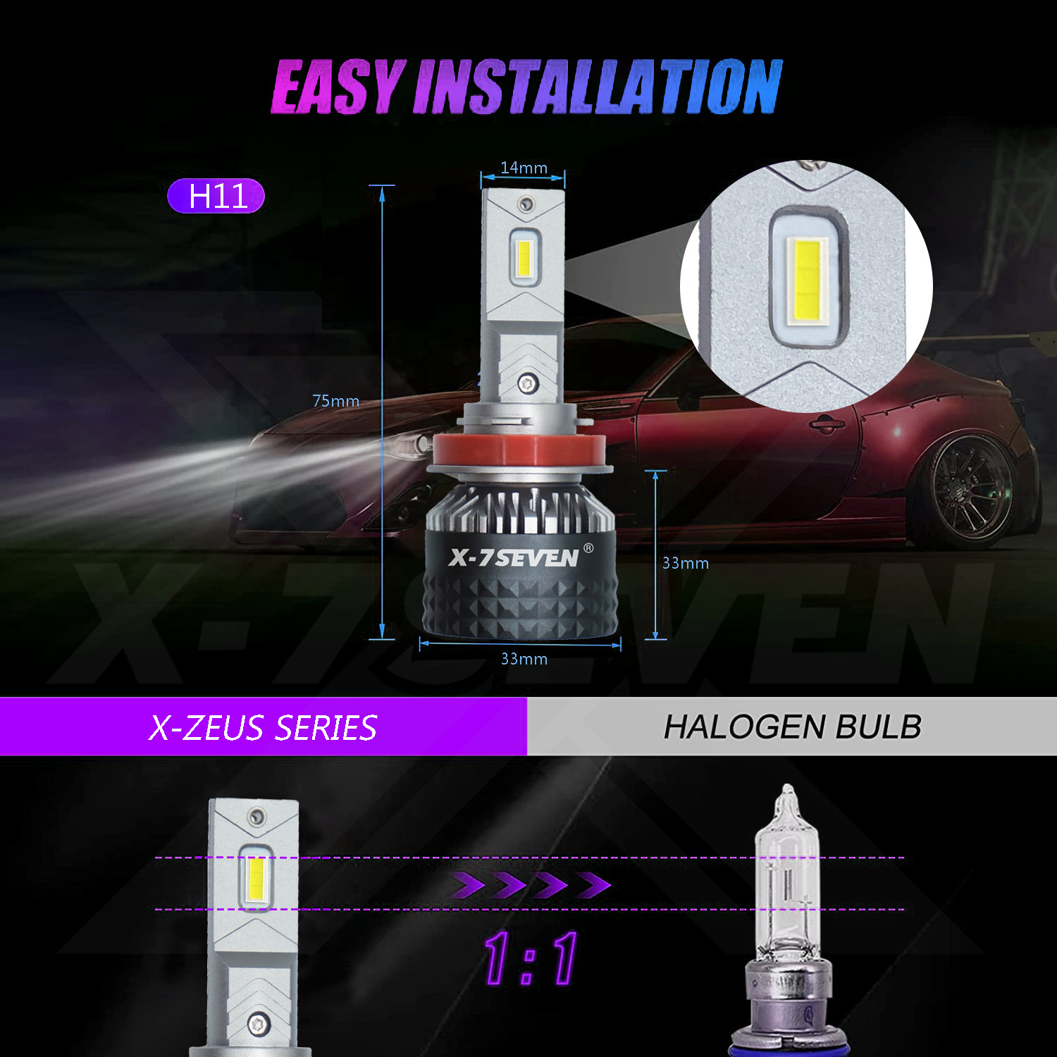 X-7SEVEN X-ZEUS Trendsetting 150W 30000 Lumens Cool White Powerful Led Headlight Bulbs For Motorcycle And Cars