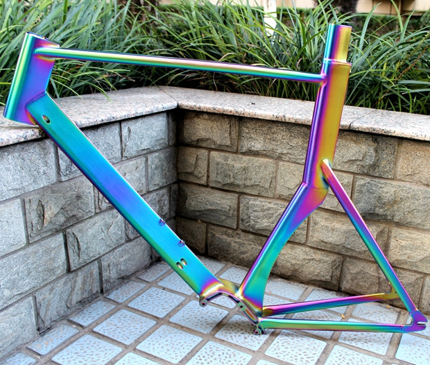 titanium single speed bike frame with Pinion/ Bafang G510 gear box rainbow color