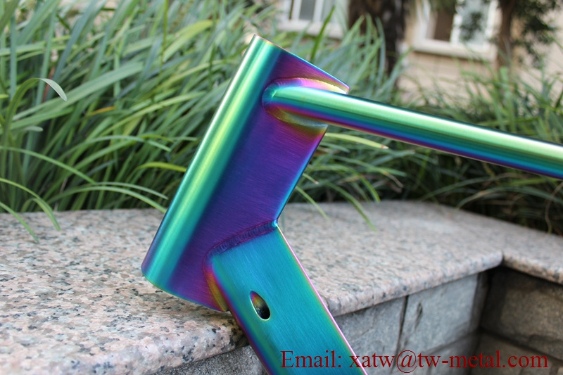 titanium single speed bike frame with Pinion/ Bafang G510 gear box rainbow color