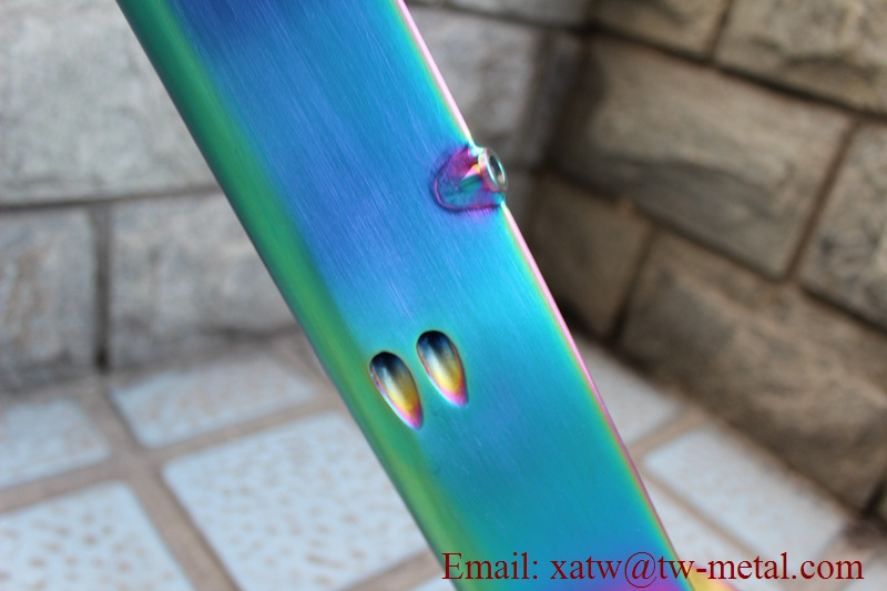 titanium single speed bike frame with Pinion/ Bafang G510 gear box rainbow color