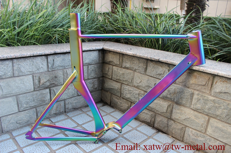 titanium single speed bike frame with Pinion/ Bafang G510 gear box rainbow color