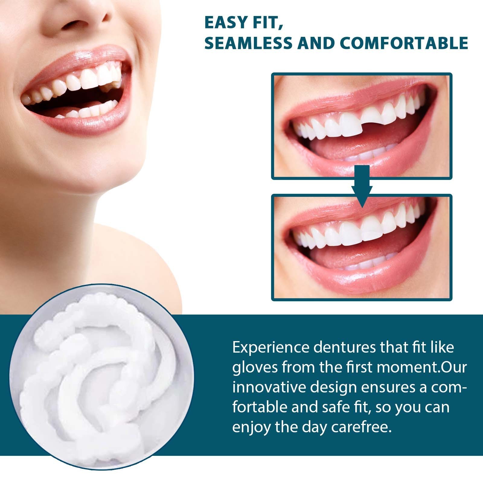 New Easy Fit Upper and Lower False Teeth Braces Resin Adjustable Snap On Smile Veneers