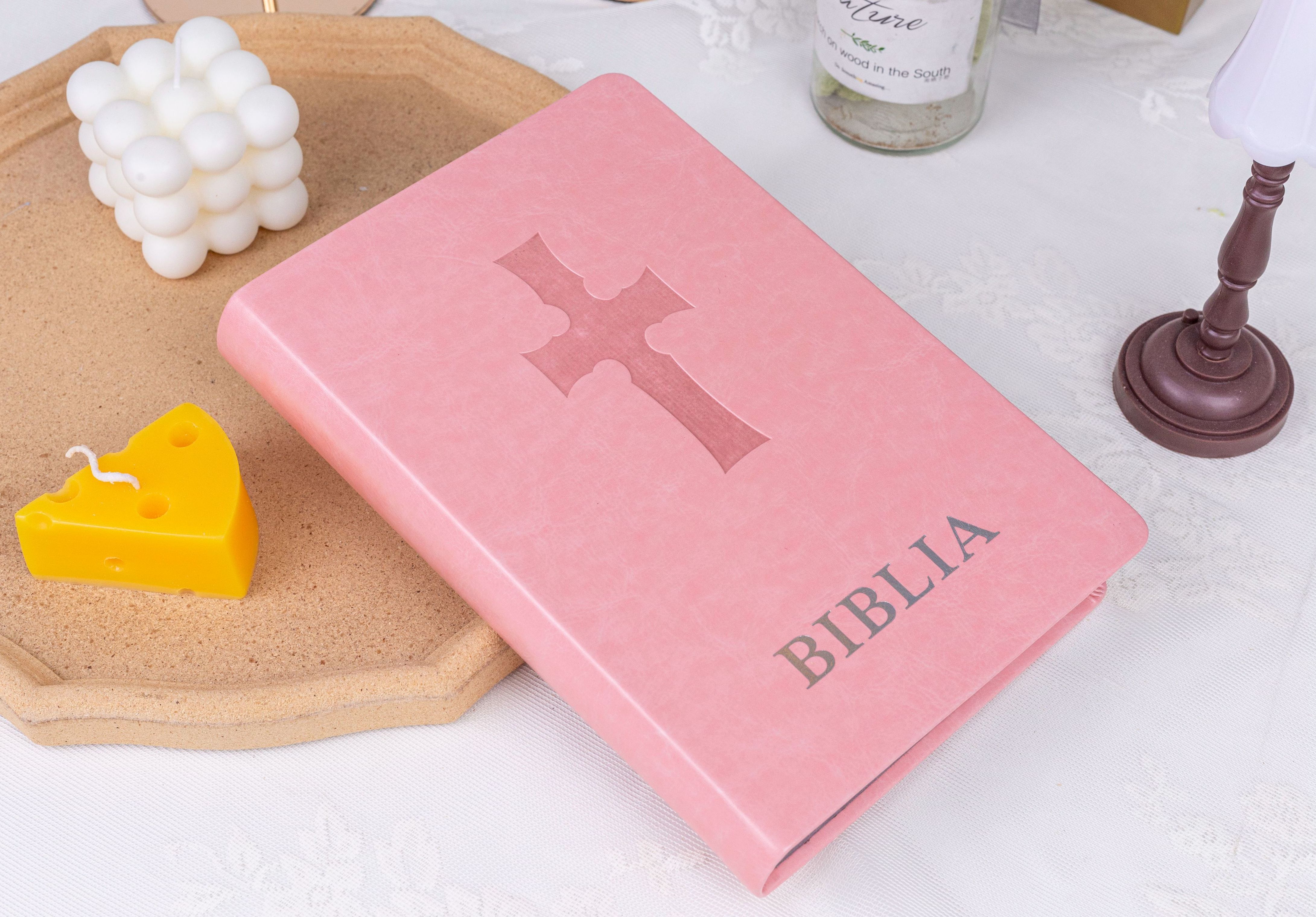 Custom Pink Popular Favorable High Quality Low Price PU Leather King James Version Books Bible Printing Bible