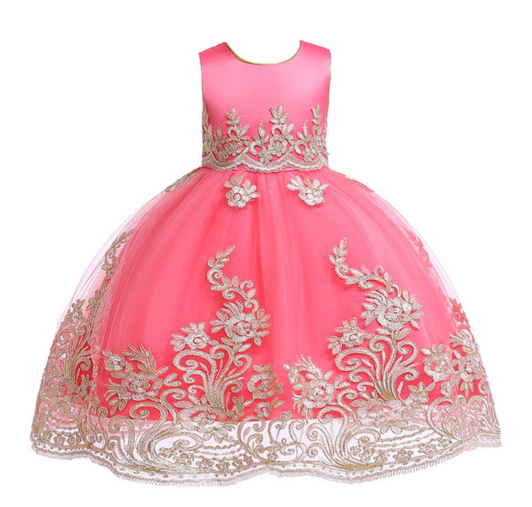 Latest Toddler Dresses Cotton Embroidered Flowers Girls Boutique Clothing Princess Satin Fancy Dresses Manufacturer