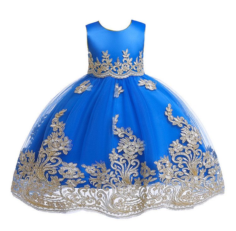 Latest Toddler Dresses Cotton Embroidered Flowers Girls Boutique Clothing Princess Satin Fancy Dresses Manufacturer