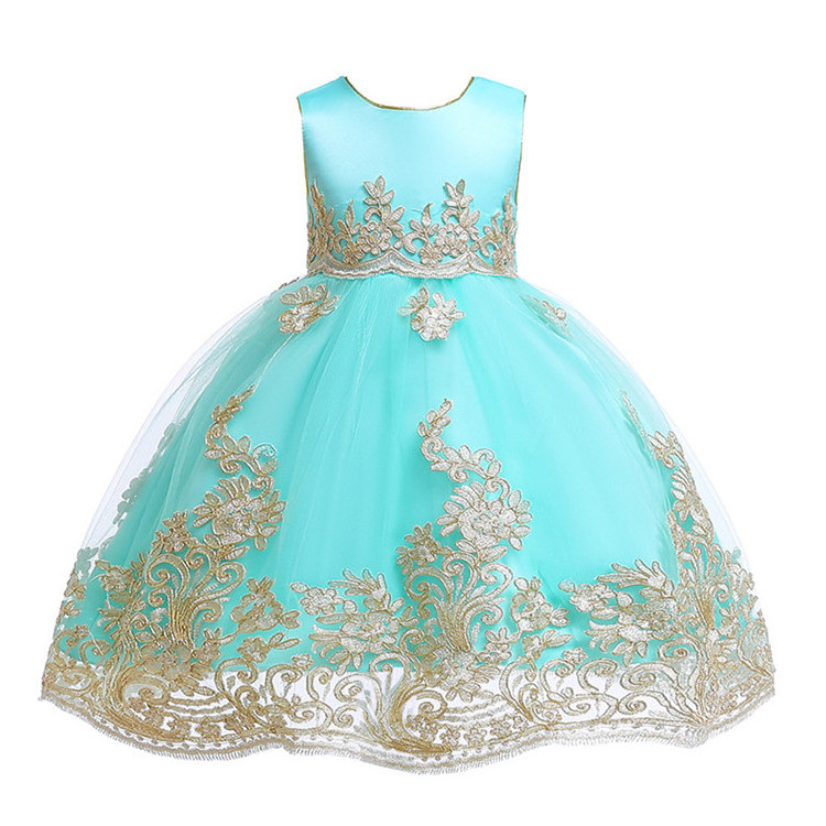 Latest Toddler Dresses Cotton Embroidered Flowers Girls Boutique Clothing Princess Satin Fancy Dresses Manufacturer