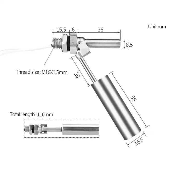 Side Mounted Stainless Steel horizontal liquid duck-billed switch water level sensor Float for high temperature device