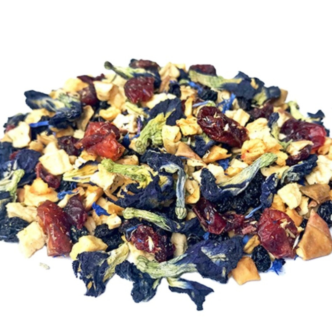 Natural Blue Color Fruits Flowers Blended Tea Cranberry Apple Fruit Blue Butterfly Flower in loose flavor Tea