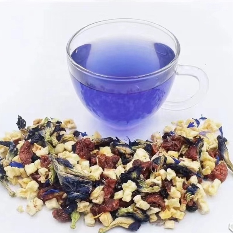 Natural Blue Color Fruits Flowers Blended Tea Cranberry Apple Fruit Blue Butterfly Flower in loose flavor Tea