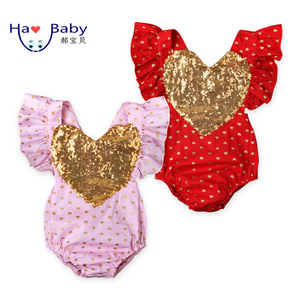 Hao Baby Girl Jumpsuit Love Sequins Triangle Romper Baby Wear Summer Girl Romper