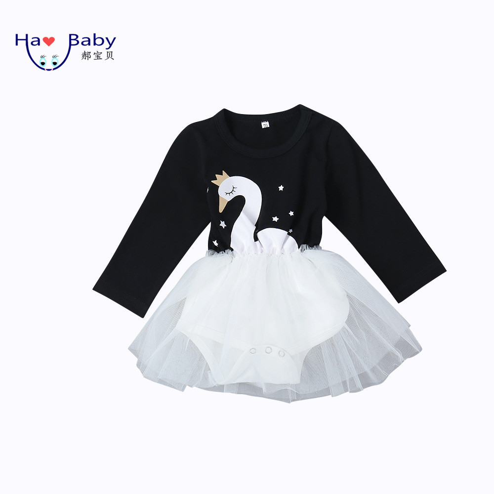 Hao Baby Girls' dresses Long Sleeve Wear Princess Swan Newborn Print Baby-girl-dresses