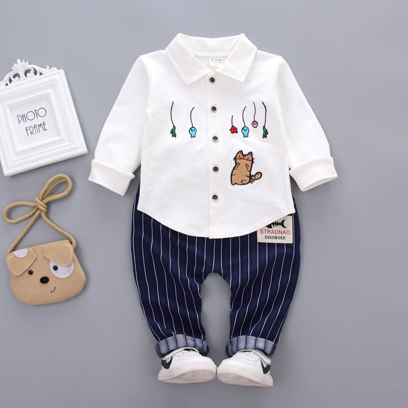 Hao Baby Boys Spring Suits Shirt Denim Kids Boy Shirts Children Clothing Sets Long Sleeve Shirts