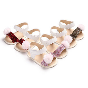 Hao Baby Summer New 0-1 Years Old Girl Infant Fur Ball Sandals Toddler Non-Slip Shoes