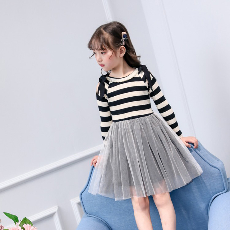 Hao Baby Long Sleeve Girls Spring Dress Korean Girl Lace Dress 2022 New Fashion Children Princess Skirt Dress