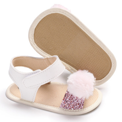 Hao Baby Summer New 0-1 Years Old Girl Infant Fur Ball Sandals Toddler Non-Slip Shoes