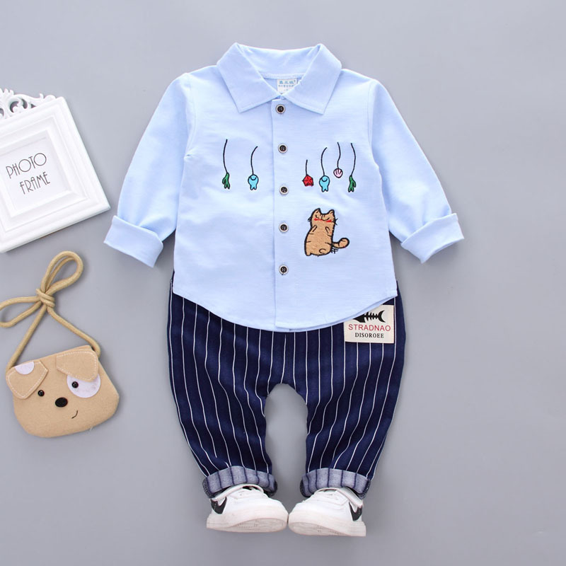 Hao Baby Boys Spring Suits Shirt Denim Kids Boy Shirts Children Clothing Sets Long Sleeve Shirts