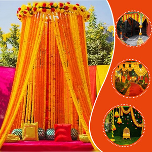 Artificial Marigold Flower Garland Handmade Artificial Marigold Mogra Flower Strings Hangings for Wedding decor Haldi, Mehndi