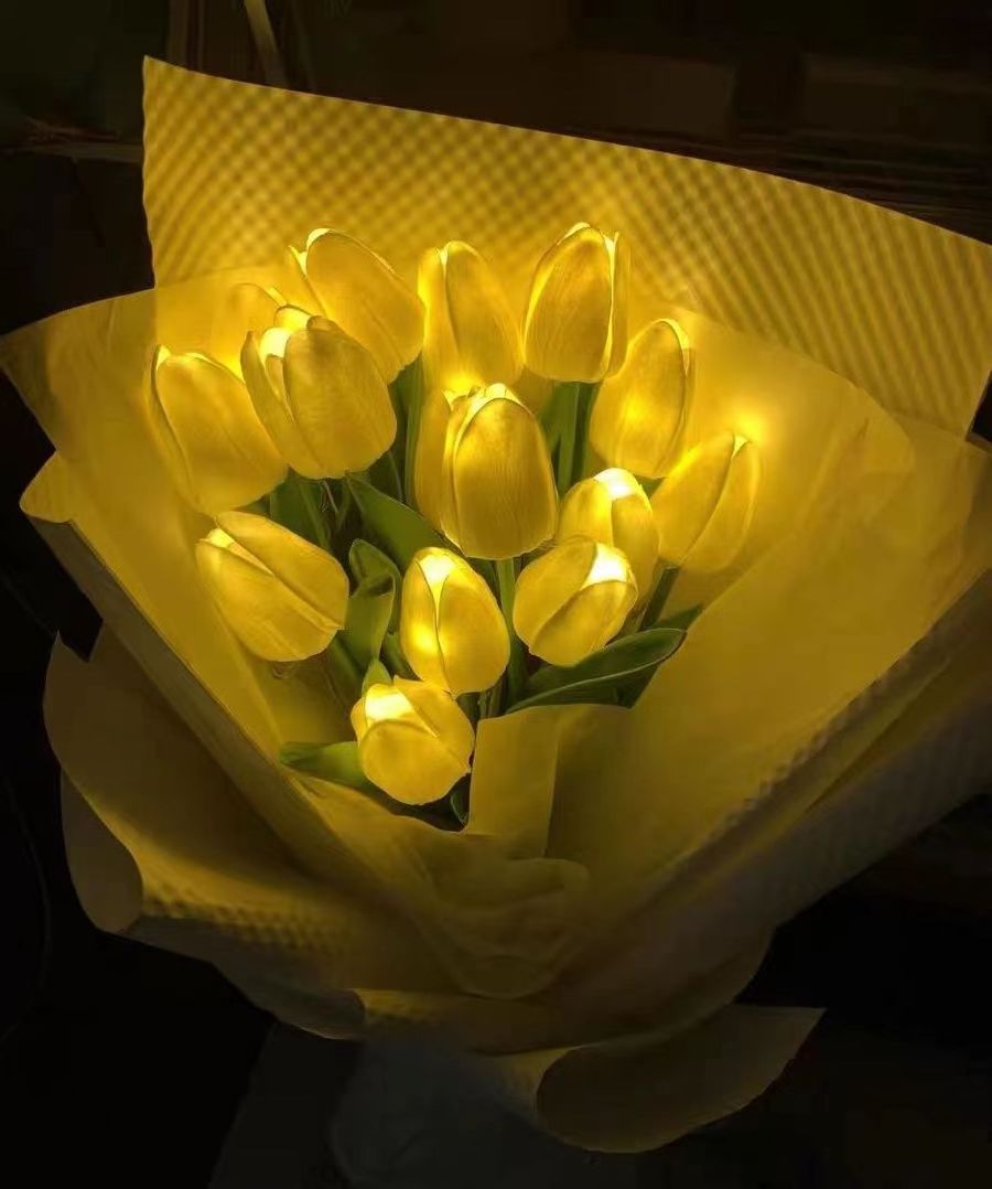 5,10,15 PACK Battery Powered Tulips Artificial Flowers With LED Lights Real Touch Bouquet LED Flower Lights for  Bedroom