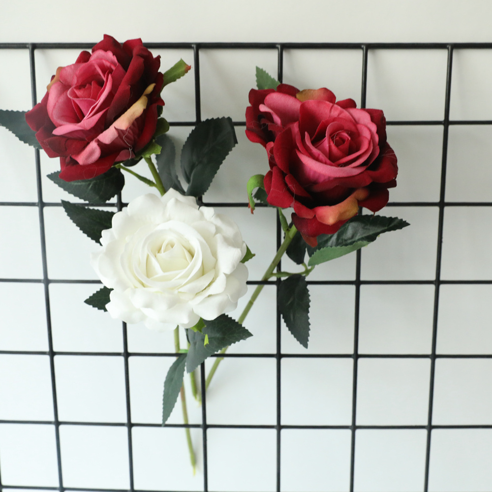 Wholesale Artificial Red Roses Short Stem Velvet Rose For Flower Wall Backdrop for Wedding holiday Bridal Bouquet