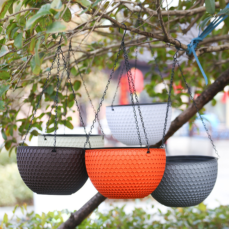 Bulk Gardening Products Hanging Plastic Flower Pot Outdoor Balcony Colorful Plant Pots Hanging Baskets