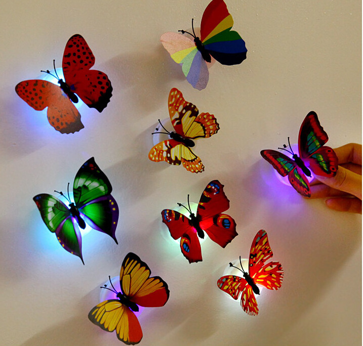 Creative Gift Adhesive Led 3d Butterfly Glowing Home decor Wall Stickers For kids Room Decoration