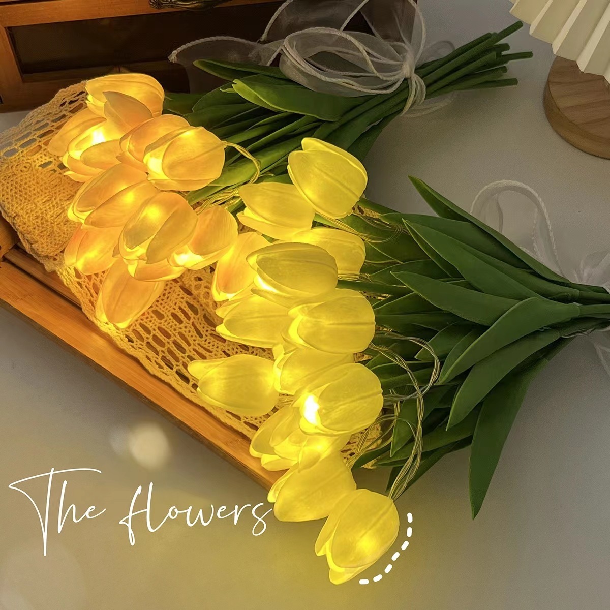 5,10,15 PACK Battery Powered Tulips Artificial Flowers With LED Lights Real Touch Bouquet LED Flower Lights for  Bedroom