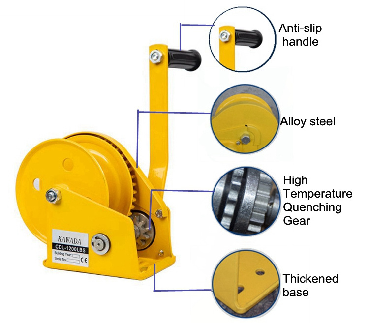 2600lbs 1200lbs 1800lbs elevator 4500lbs hand capstan winch hoist  hand winch yellow with ISO9001 and  factory price