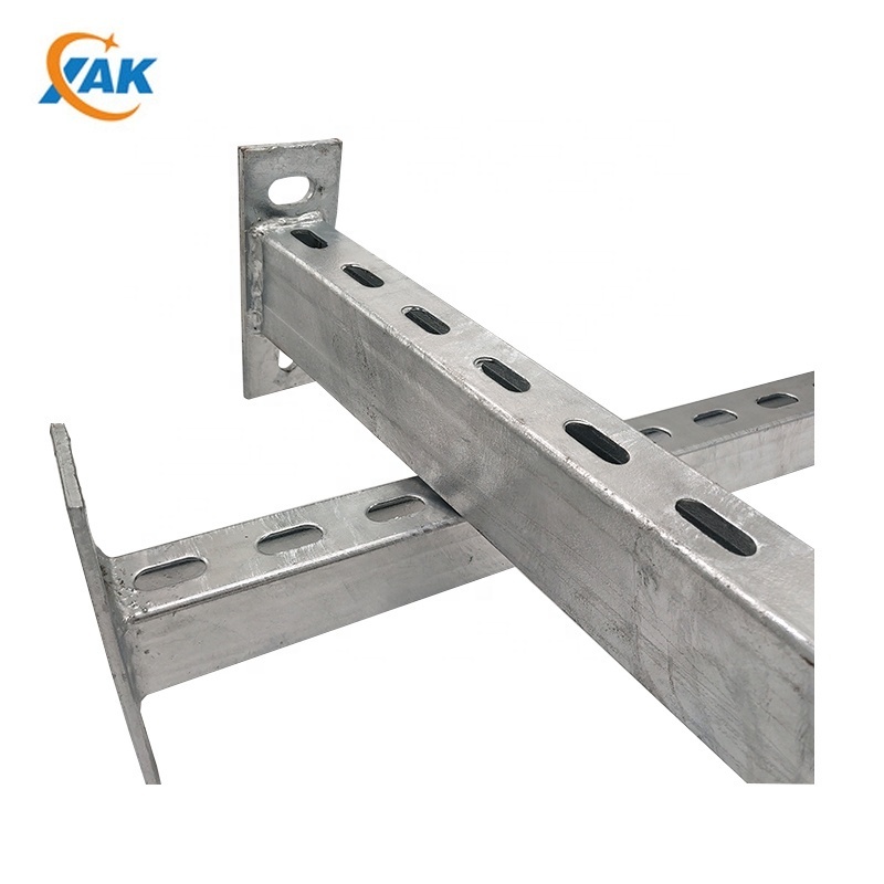 XAK Adjustable Custom-made HDG Single Slotted Channel Metal Cantilever Arm Wall Bracket Channel for Strut Channel 2 Holes