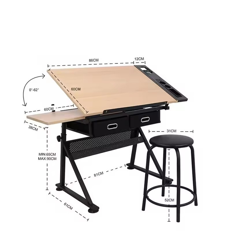 School furniture painting table art student glass material art student painting table adjustable drafting table with drawer