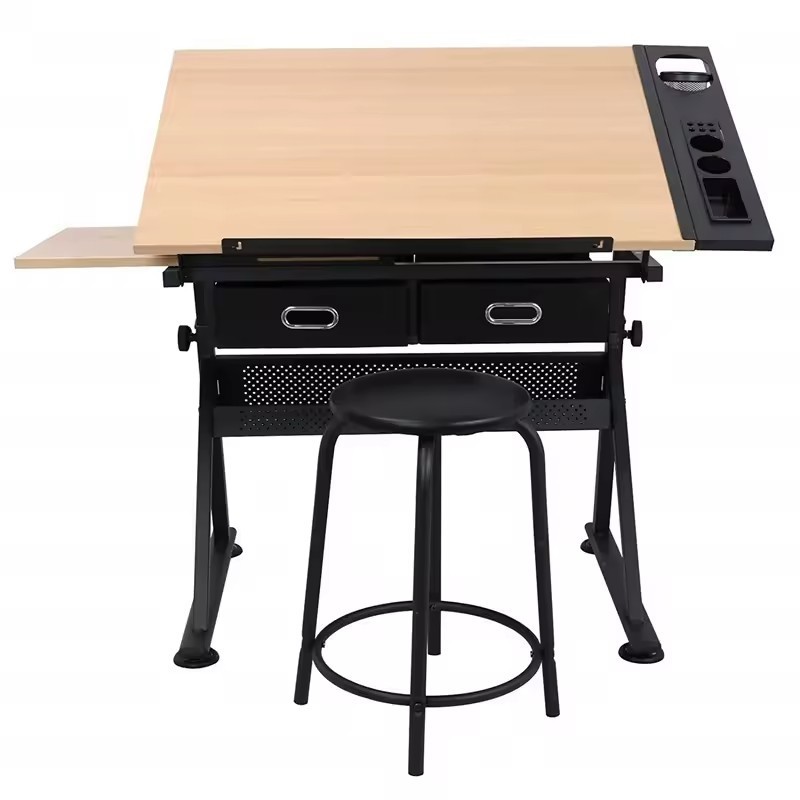 School furniture painting table art student glass material art student painting table adjustable drafting table with drawer