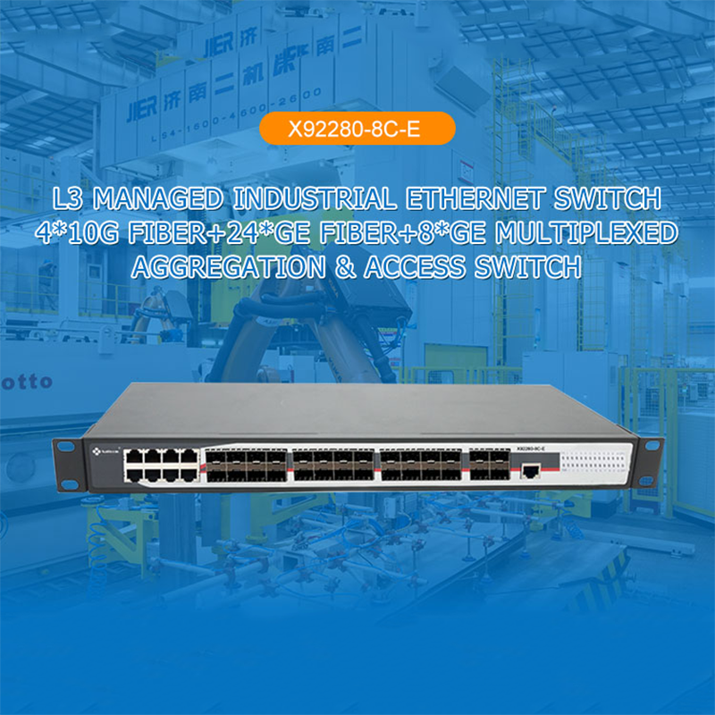 4 10G Fiber 24 GE Fiber 8 GE Multiplexed Copper Self Healing Ring L3 Managed Gigabit Rack Mounted Industrial Ethernet Switch