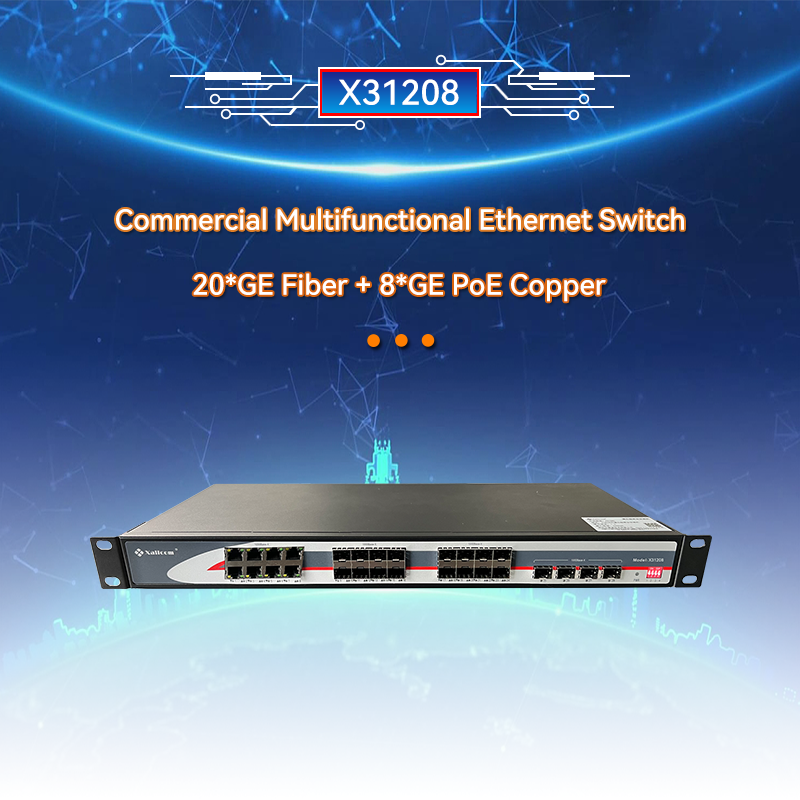 Commercial Unmanaged Dumb 20 1000M PoE SFP Fiber 8 1000M RJ45 Copper Ethernet Network Switch Rack