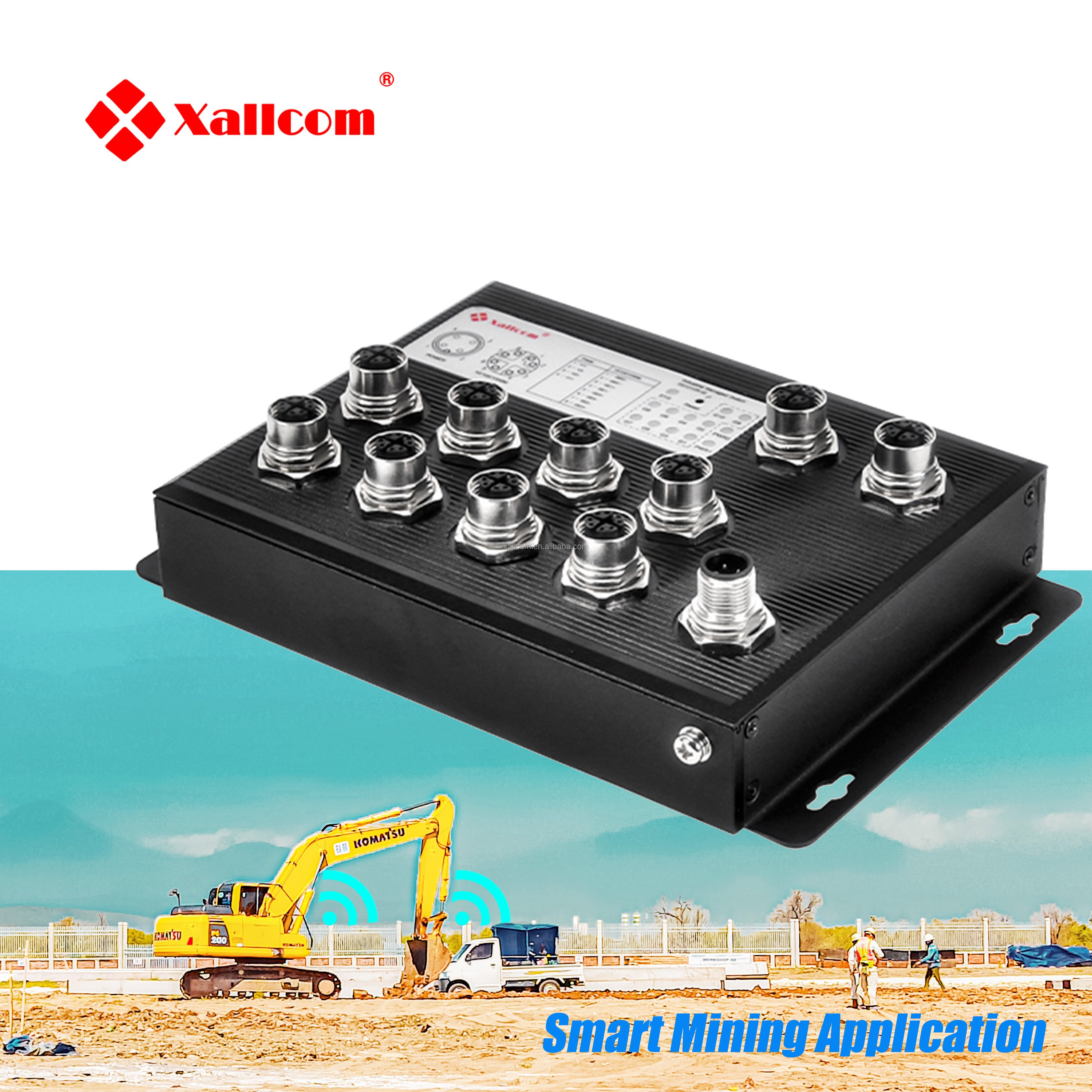 Xallcom Manufacturer IP65 Gigabit Unmanaged M12 Railway 10 Port 10/100/1000Mbps Industrial Ethernet PoE Switch