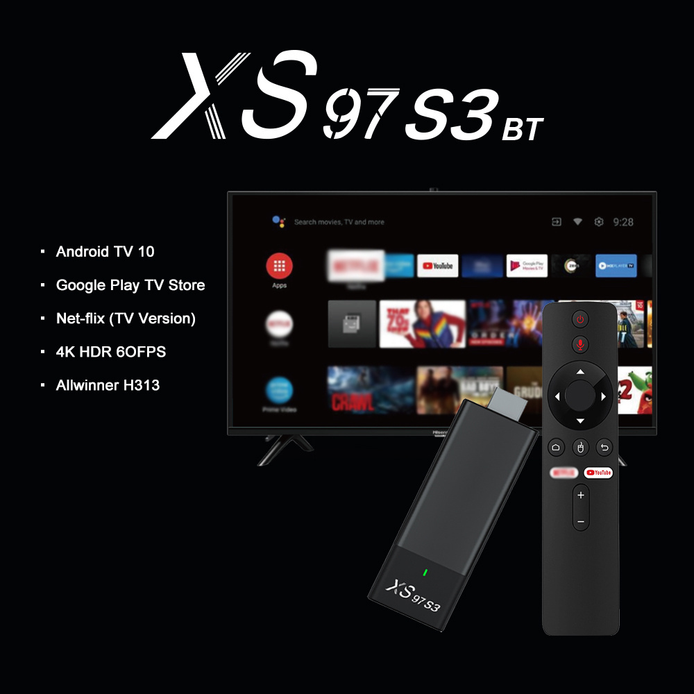 XS97 S3 BT Tvstick BT 5.0 high quality stb Allwinner H313 dual WIFI 4k 2+8gb tvbox android tv stick