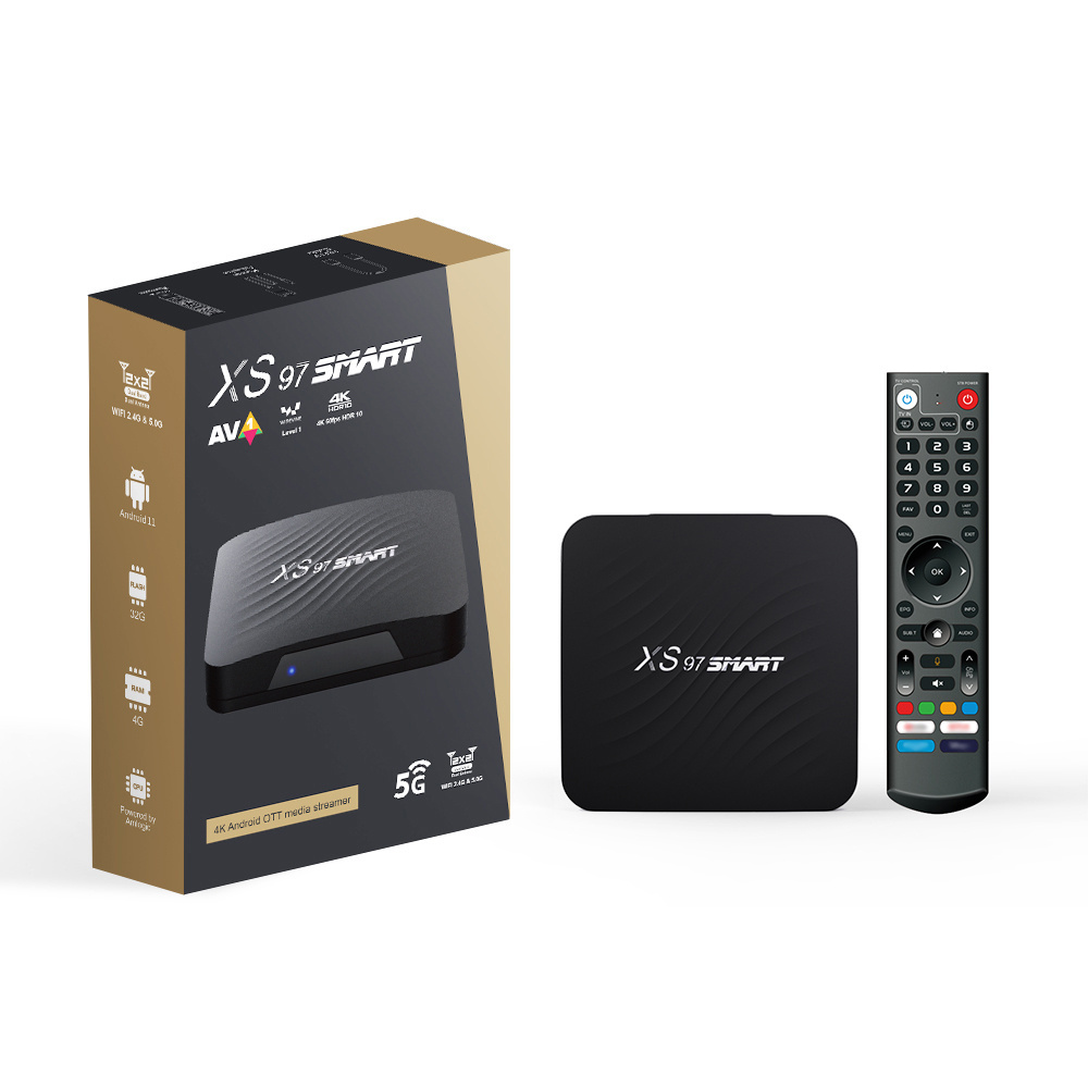 XS97 Smart Factory Low-Priced Amlogic S905Y4 4GB RAM 32GB ROM TV Box Android 11 4K IPTV HD & WiFi Features Digital TV Box