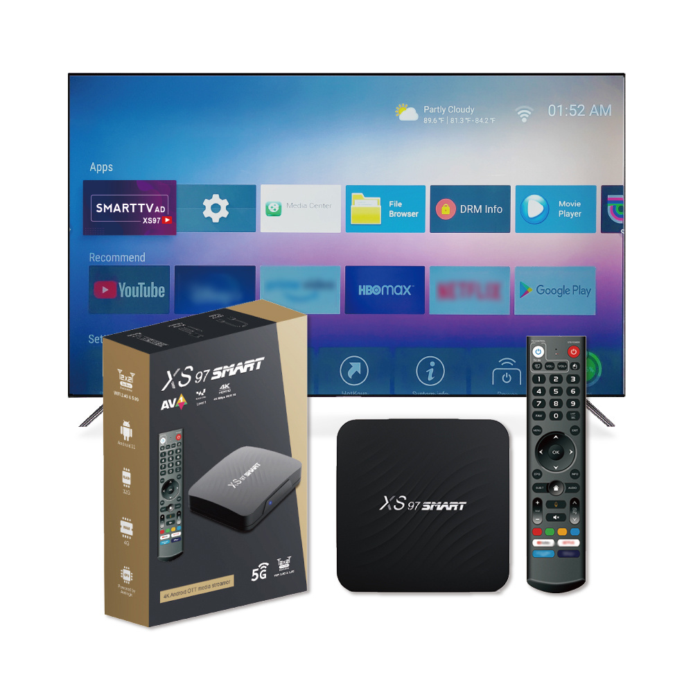 XS97 Smart Factory Low-Priced Amlogic S905Y4 4GB RAM 32GB ROM TV Box Android 11 4K IPTV HD & WiFi Features Digital TV Box