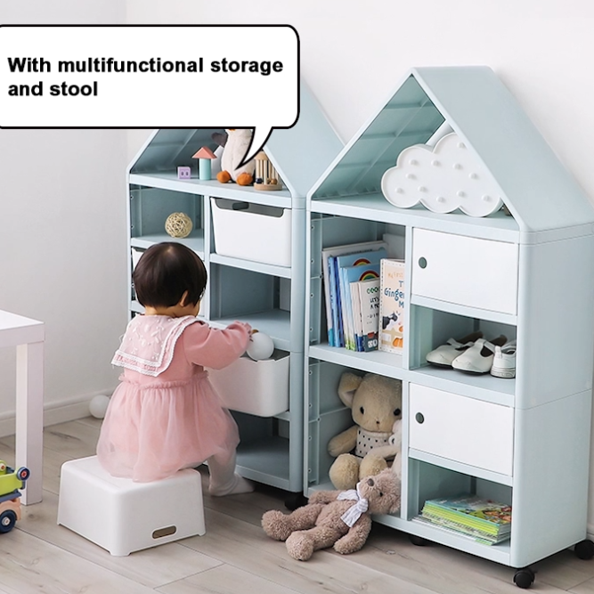 Large-capacity 1 Moq Car Shape Toy Shelf Storage Book Shelves Organizer Kids' Cabinets Storage Rack Plastic Children Cabinets